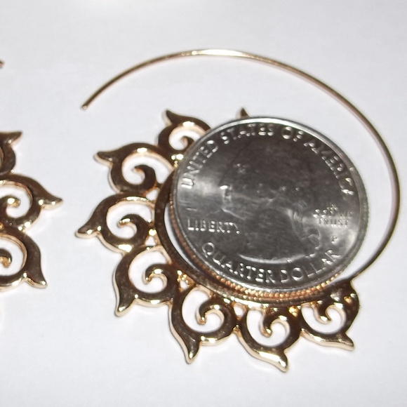 Gold Huggie Hoop Earrings Spiral Tribal Unisex Jewelry Set Pair Statement 4723 - Picture 8 of 10